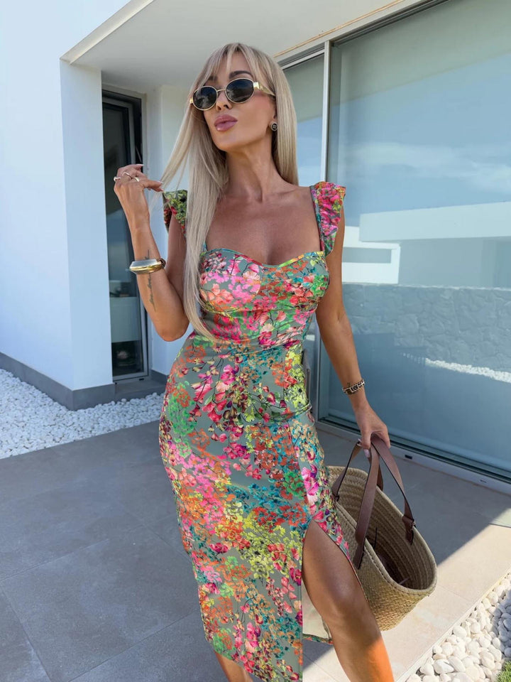 Dame blomsterprint midi kjole Stilla