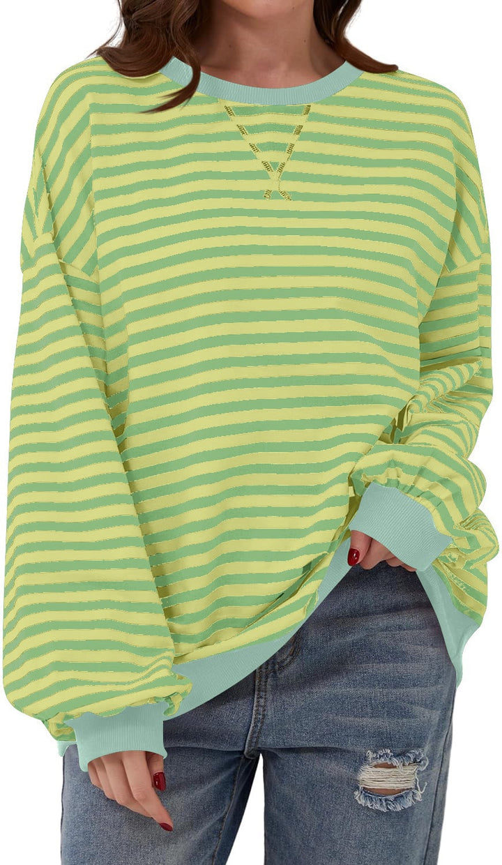Femme Cozy Overdimensioneret Stripet Pullover Sweatshirt Stilla