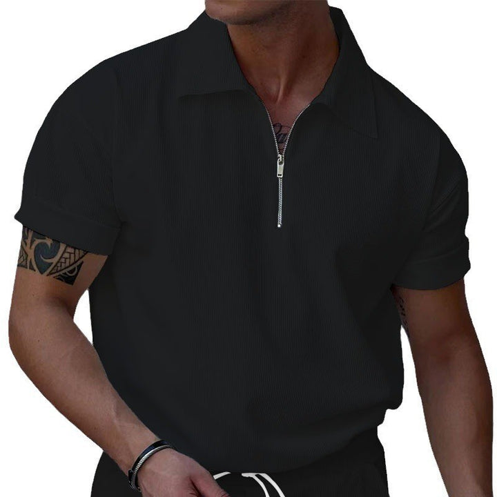 Herrer polo med kort lynlås og struktureret design Stilla