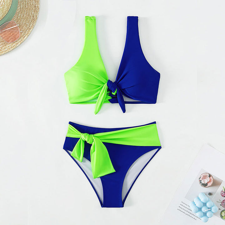 Dame bikini-sæt med moderigtigt knude-design og højt skåret trusse Stilla