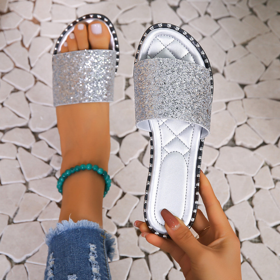 Dame Glitrende Slip-On Sandaler med komfortabel sål og trendy design Stilla