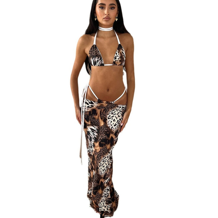 Dame bikini-top med maxi nederdel i animal-print Stilla