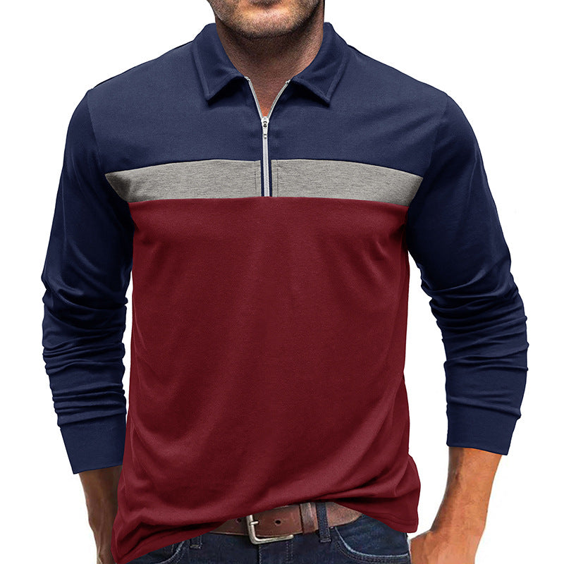 Herre langærmet poloshirt med moderne lynlås og farveaccent Stilla