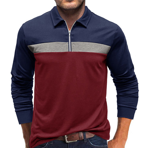 Herre langærmet poloshirt med moderne lynlås og farveaccent Stilla