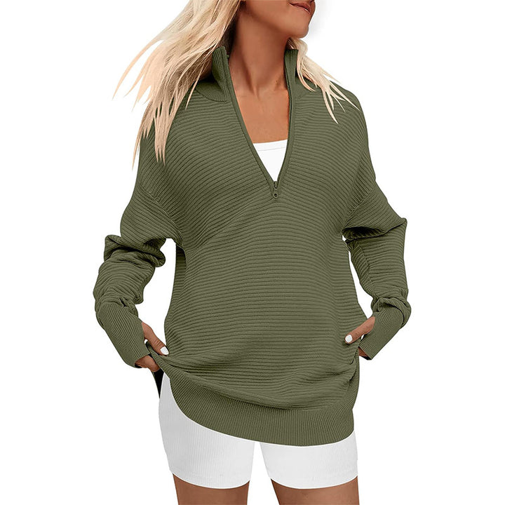 Dame Oversized Pullover med Ståkrave og Lynlås Stilla