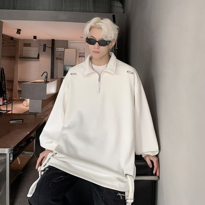 Herrer behagelig oversized sweatshirt med moderne ståkrave og lynlås Stilla