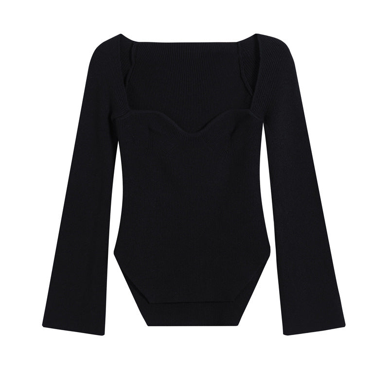 Dame Elegant Off-Shoulder-Strikbluse med vidt ærme Stilla