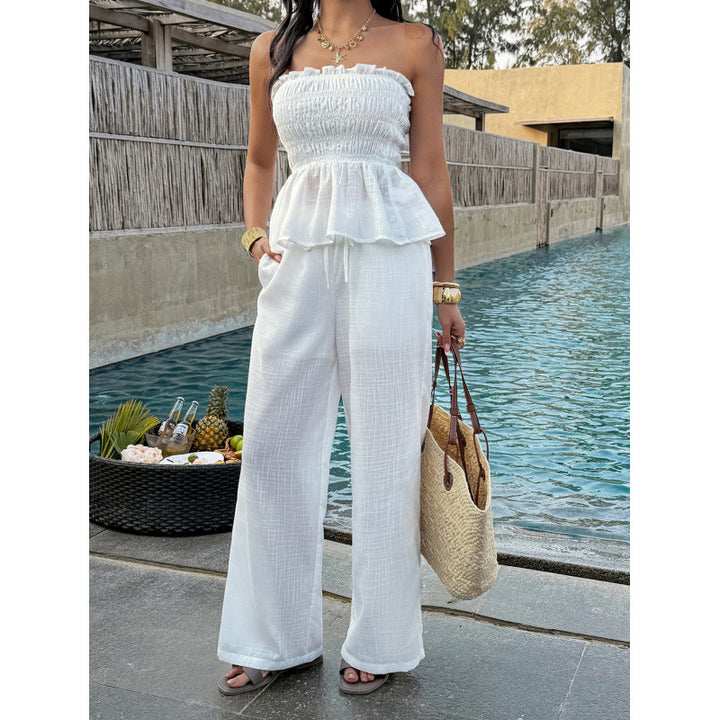 Dame Elegant top med rynket bustier og vide bukser Skovae
