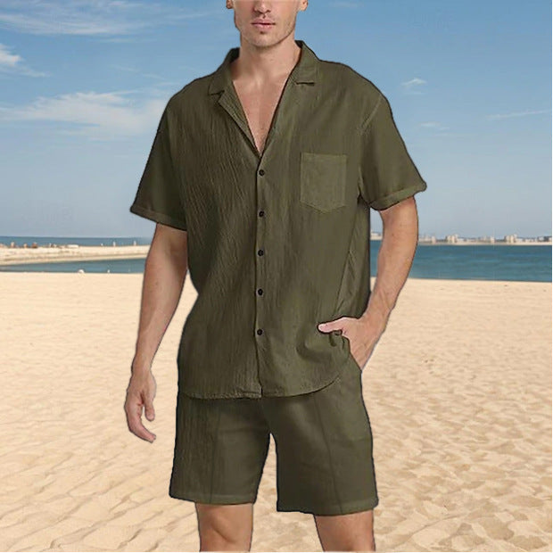 Herre løs kortærmet skjorte med struktureret design og matchende shorts Stilla