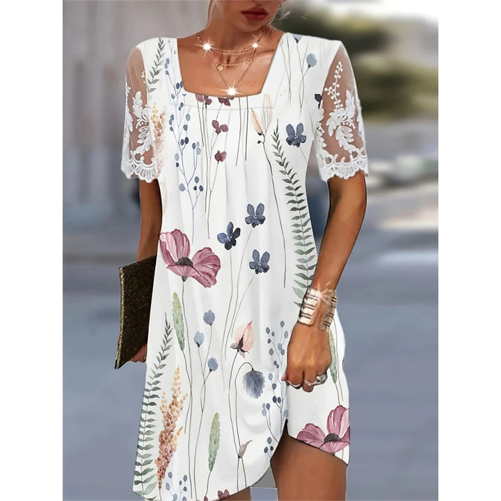Dame Floral Broderet Mini Kjole Stilla