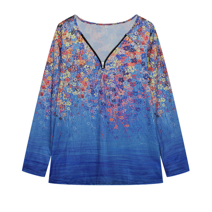 Dame Langarm Kunstnerisk Floral Tryktop Stilla