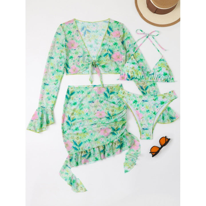 Dame Bikiniset med blomstret design og elegante rynkedetaljer Skovae