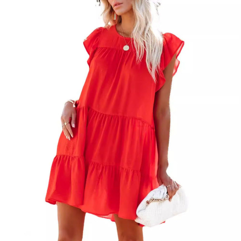 Dame Casual Rynket Lag Mini Kjole Stilla