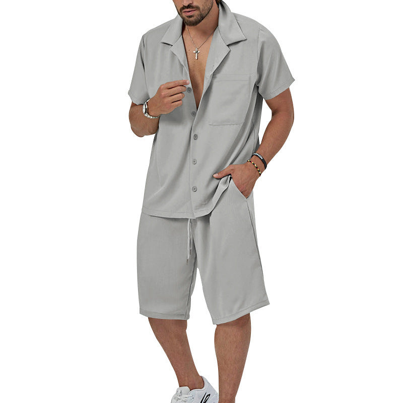 Herrer Sommerligt Fritids-Sæt med Kortærmet Skjorte og Casual Shorts Stilla