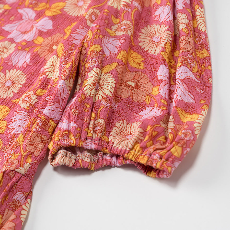 Dame Løs Skjortekjole med Blomsterprint og Raffinerede Detaljer Stilla