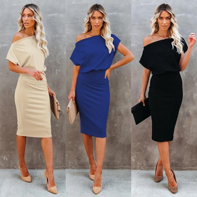 Dame Off-Shoulder Bodycon Midi Kjole Stilla