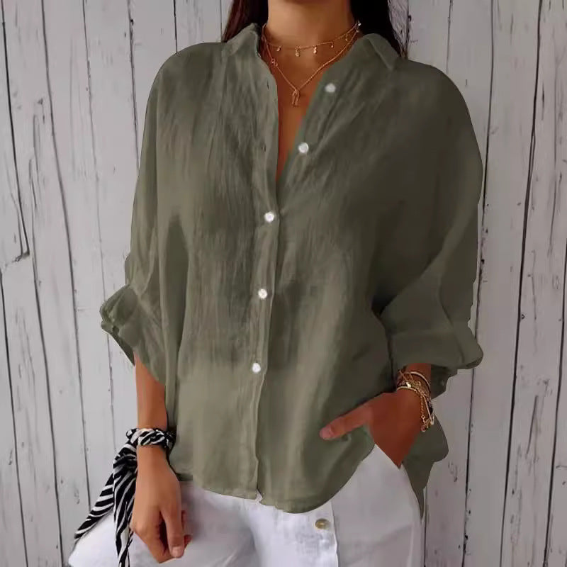 Damer casual linned skjorte med knapbare manchetter Stilla