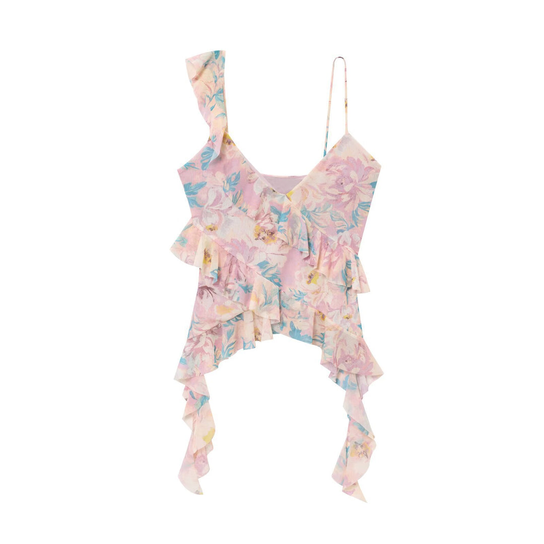 Femme Asymmetrisk Rynke-Leopardmønster-Top Stilla