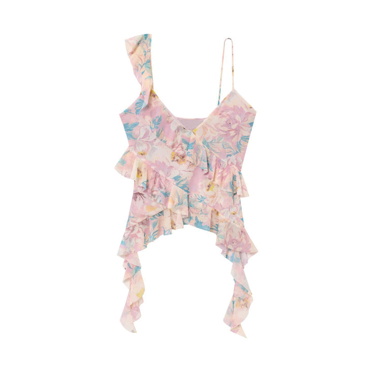 Femme Asymmetrisk Rynke-Leopardmønster-Top Stilla