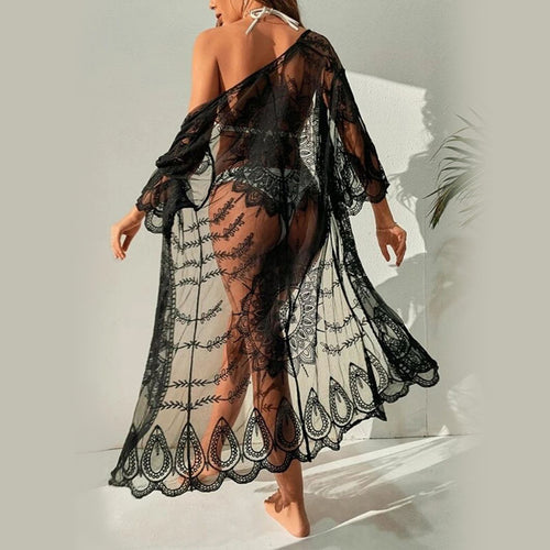 Dame Transparent Hæklet Strandkjole med kunstnerisk mønster Stilla