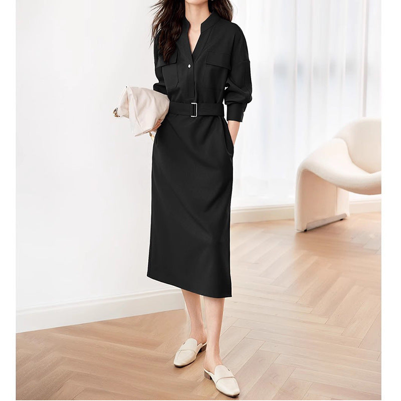 Dame skjortekjole med sidelange taljerem og elegante lommer Stilla