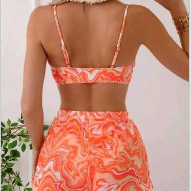 Dame marmoriseret Bralette- og shorts-sæt Stilla