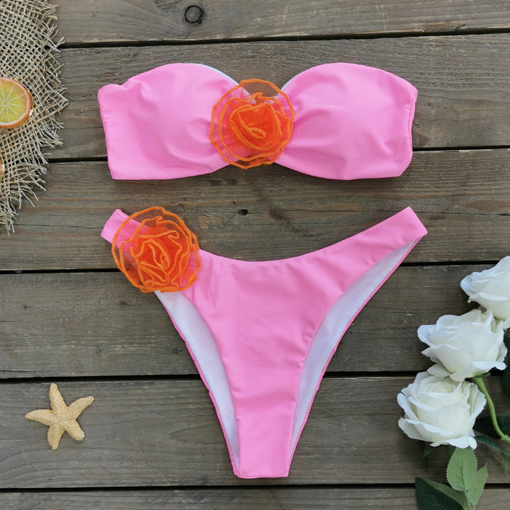 Dame bikini-sæt med blomsterapplikationer og høj talje Stilla