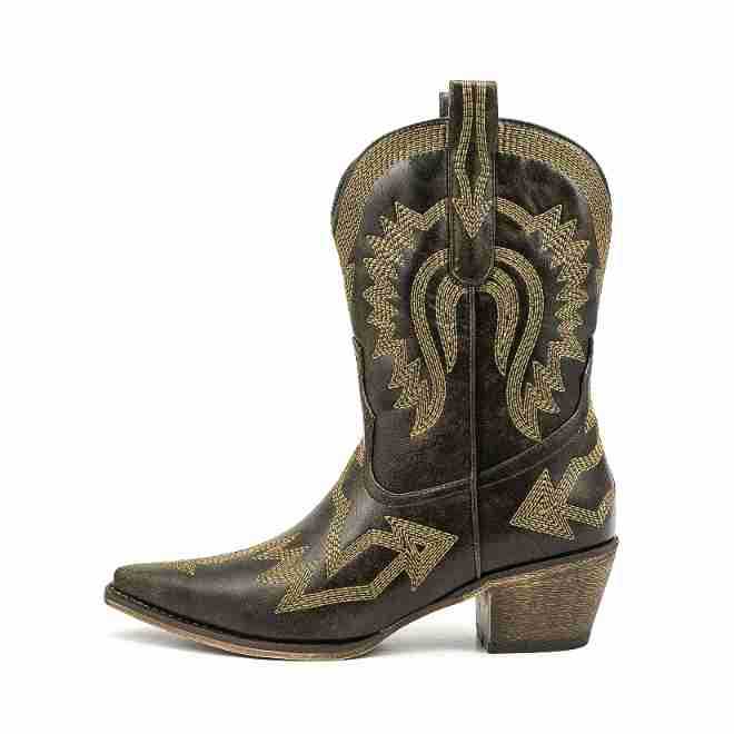 Femme Distressed Læder Cowboy Støvler med detaljeret Broderi Stilla