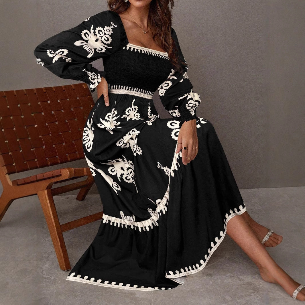 Dame Maxi-kjole i Boho-stil med blomster mønstre Stilla