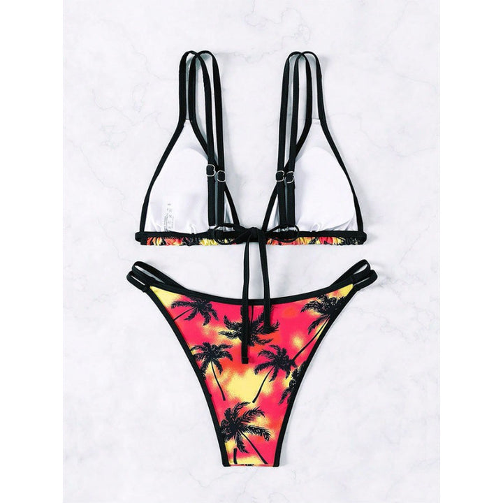 Dame Triangel-Bikini med dobbelt stropper og trendy palmeprint Skovae