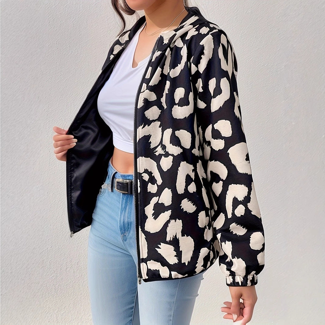 Dame moderigtig leopard-print jakke med elastiske manchetter Stilla