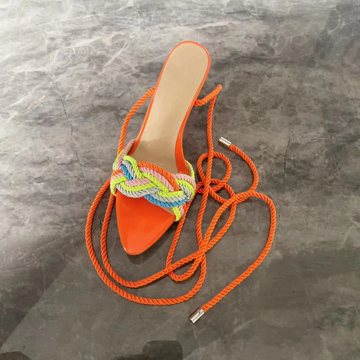 Dame High Fashion Slouchy Slide Sandaler med flettet reb-detalje Stilla