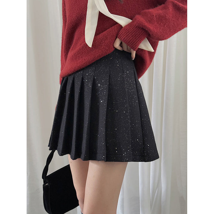 Damer Plisseret Mini Skirt med glitrende detaljer og elastisk talje Stilla