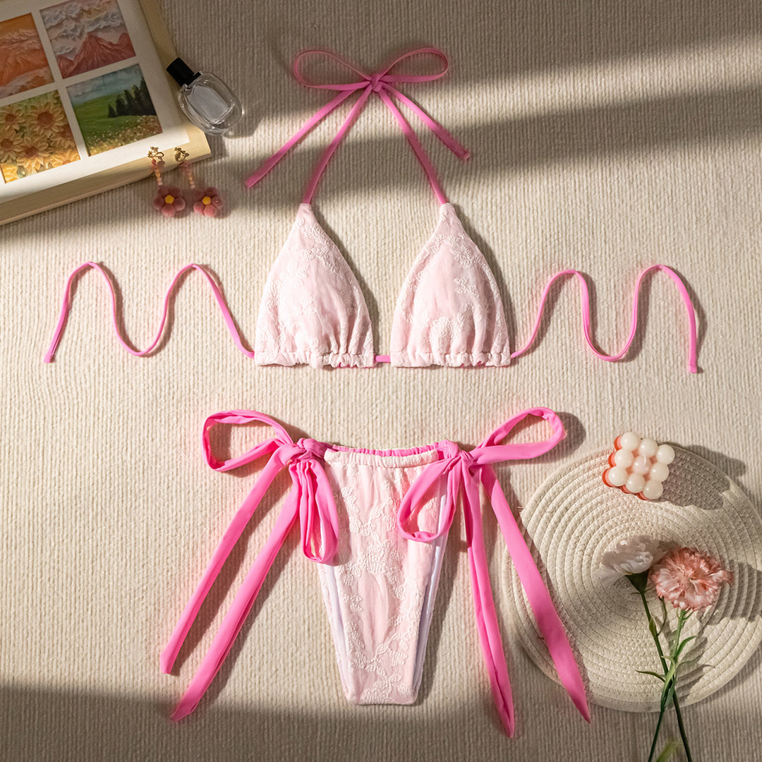 Dame Triangel-Bikini med blomsterbroderi og justerbare bindebånd Stilla