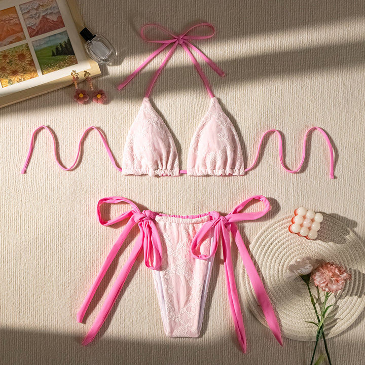 Dame Triangel-Bikini med blomsterbroderi og justerbare bindebånd Stilla