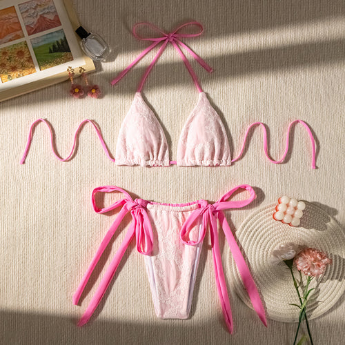 Dame Triangel-Bikini med blomsterbroderi og justerbare bindebånd Stilla