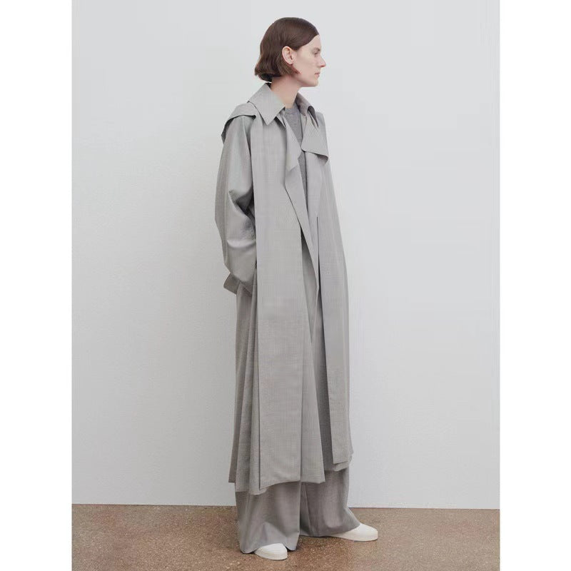 Kvinder Lang Oversized Trench Coat med Bred Krave Stilla