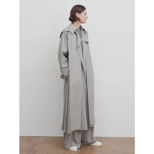 Kvinder Lang Oversized Trench Coat med Bred Krave Stilla