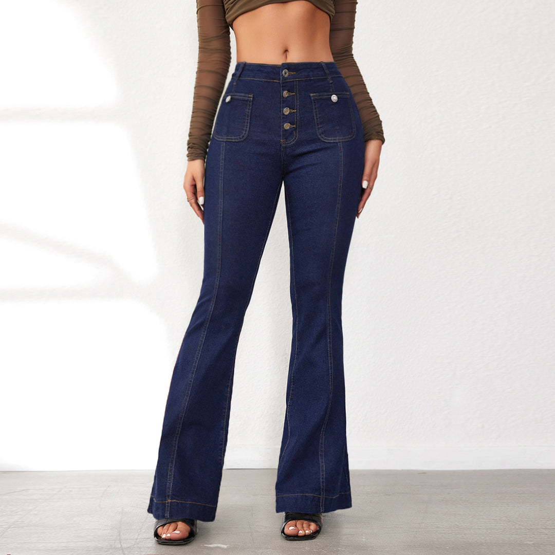 Dame Flared Jeans med høj talje og fashionable knapdetaljer Stilla