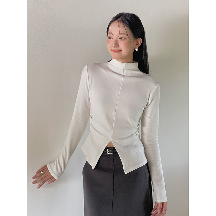 Dame Langærmet skjorte med asymmetrisk snit og elegant ståkrave Stilla