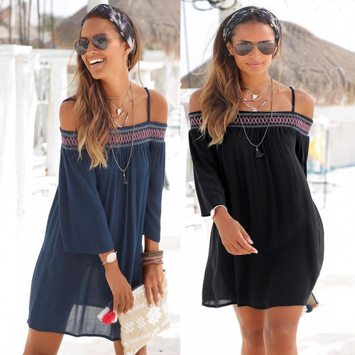 Dame Boho Off-Shoulder Strandkjole Stilla