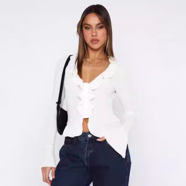Dame Elegant top med flæsedetalje Stilla