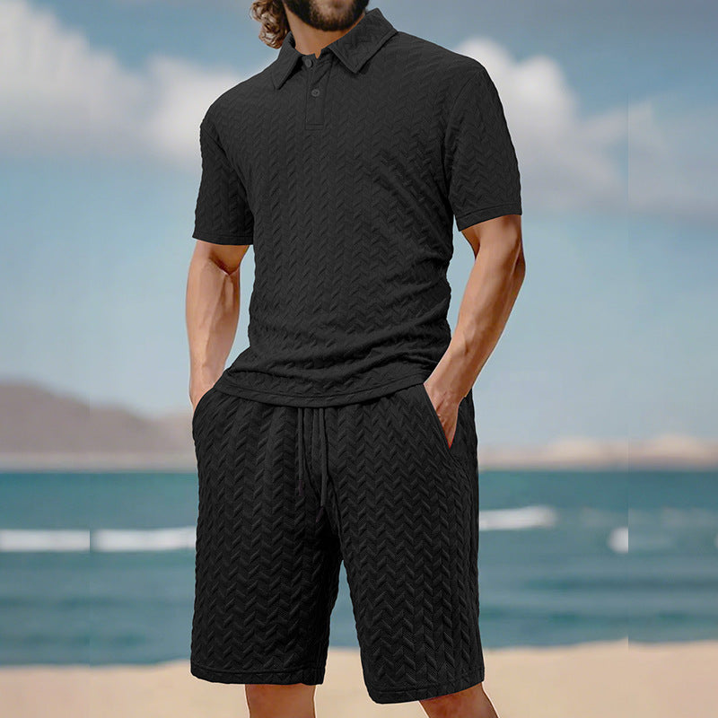 Herre Polo-Shorts-Sæt lavet af åndbart strukturmateriale med moderne design Stilla