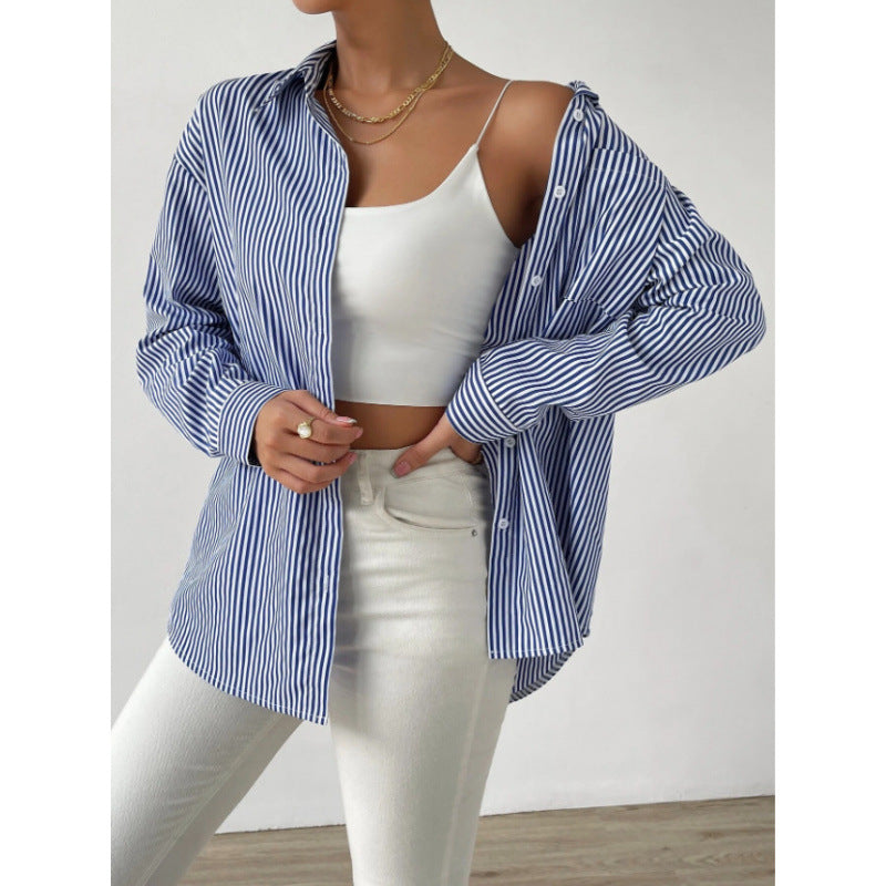 Dame Oversize Skjorte med fine Striber Stilla