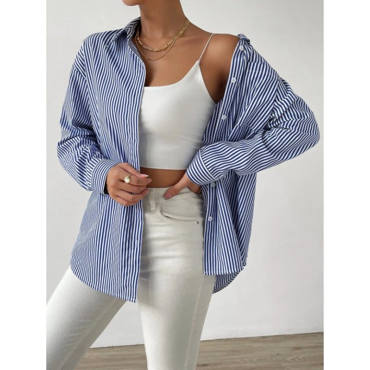 Dame Oversize Skjorte med fine Striber Stilla
