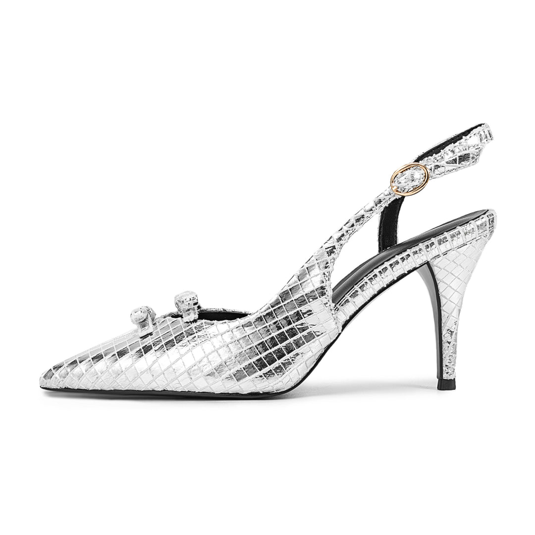Dame Spids-tå Slingback-hæle med dekorativt sløjfedetalje Stilla