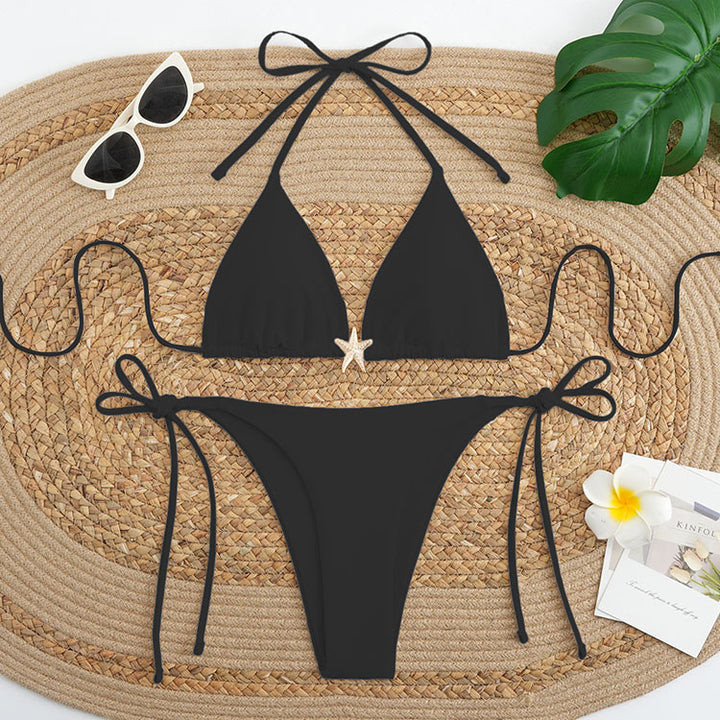 Dame triangel-bikini-sæt med justerbart bæresystem og elegant dekoration Skovae