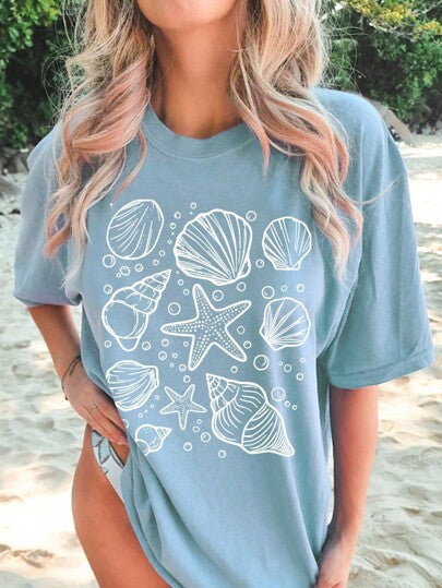 Dame Basic T-shirt med maritimt motiv Stilla