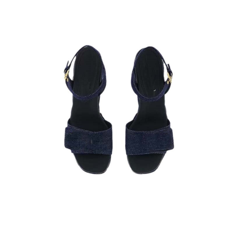 Dame Strappy Denim Kile Sandaler med dekorativt quiltet design Stilla