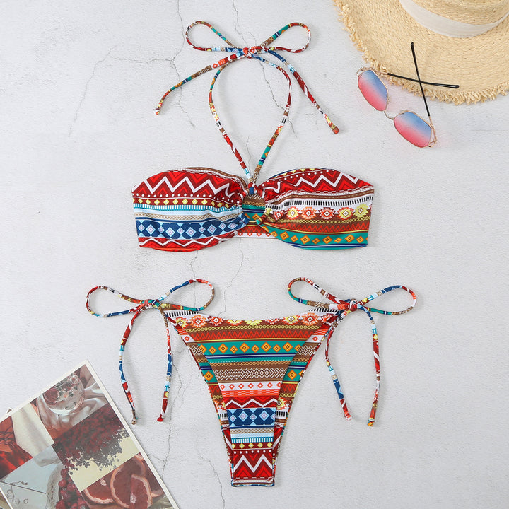 Dame Bandeau-Bikini-Sæt med geometrisk mønster Stilla